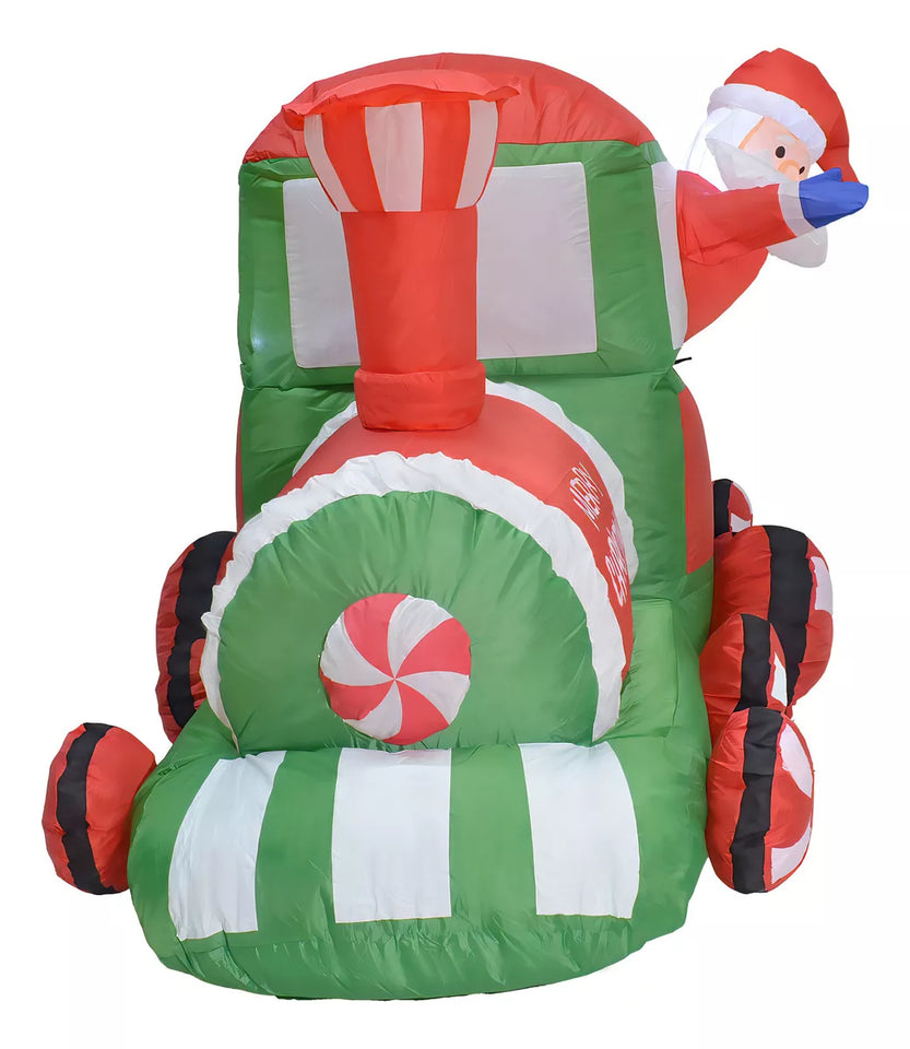 Inflable Navideño Papa Noel en Tren con Luces LED – 2.2 Metros de Magia y Alegría