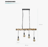 Lámpara Colgante Nórdica de Madera – 4 Luces LED