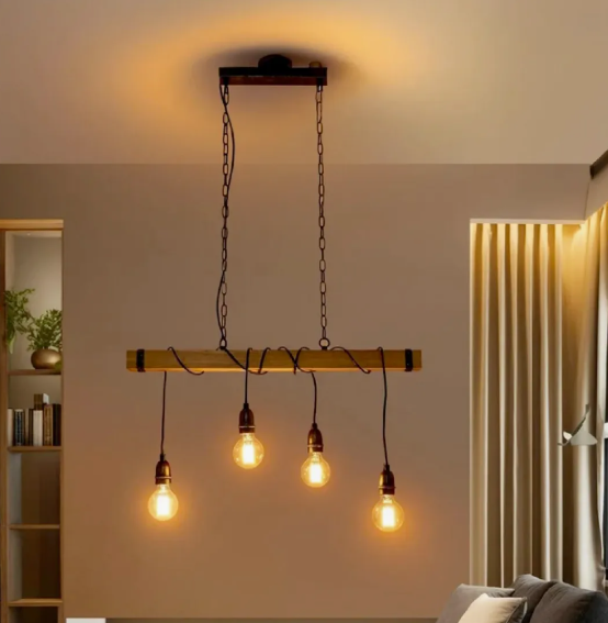 Lámpara Colgante Nórdica de Madera – 4 Luces LED