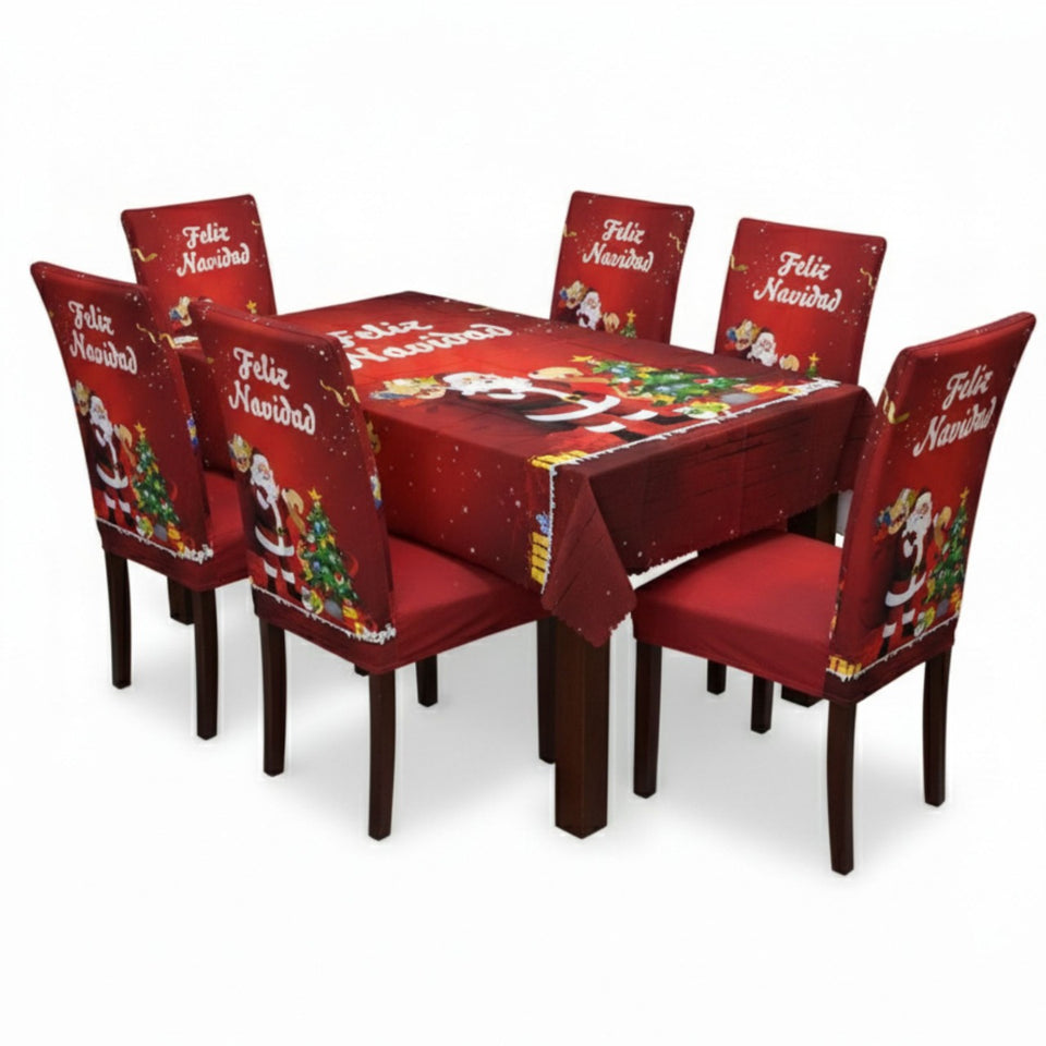 SET MANTEL +  6 FUNDAS  SILLA NAVIDEÑAS