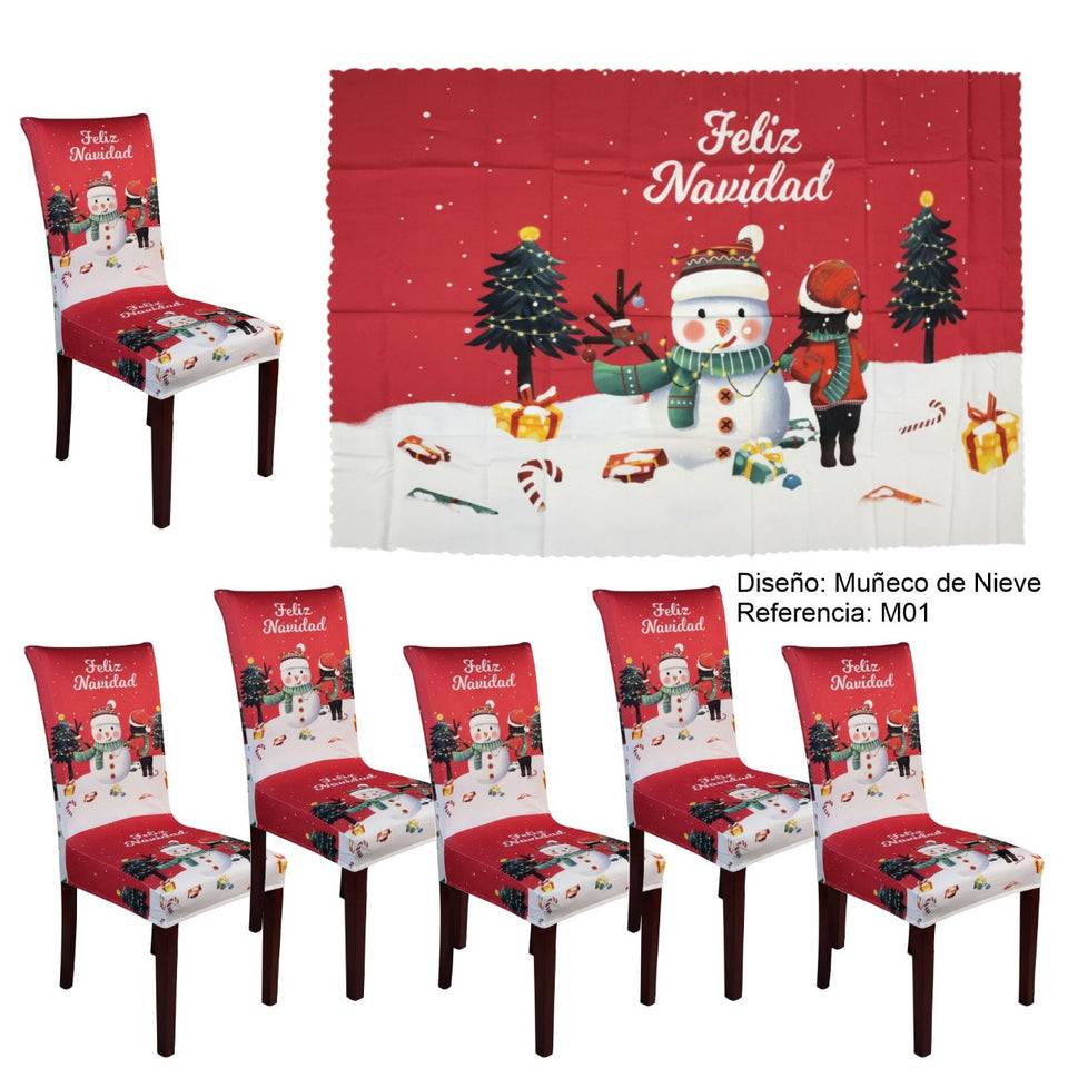 SET MANTEL +  6 FUNDAS  SILLA NAVIDEÑAS