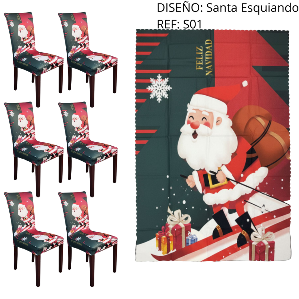 SET MANTEL +  6 FUNDAS  SILLA NAVIDEÑAS