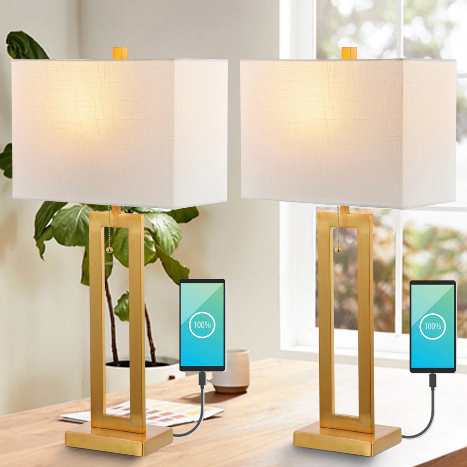 Set de 2 Lámparas Doradas Inteligentes con Puertos USB